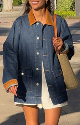 Hendrick Mid Wash Denim Cord Trim Oversized Jacket
