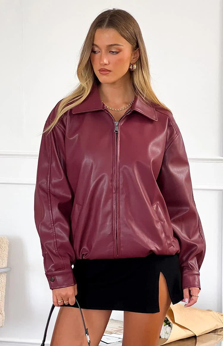 Abbi PU Red Bomber Jacket