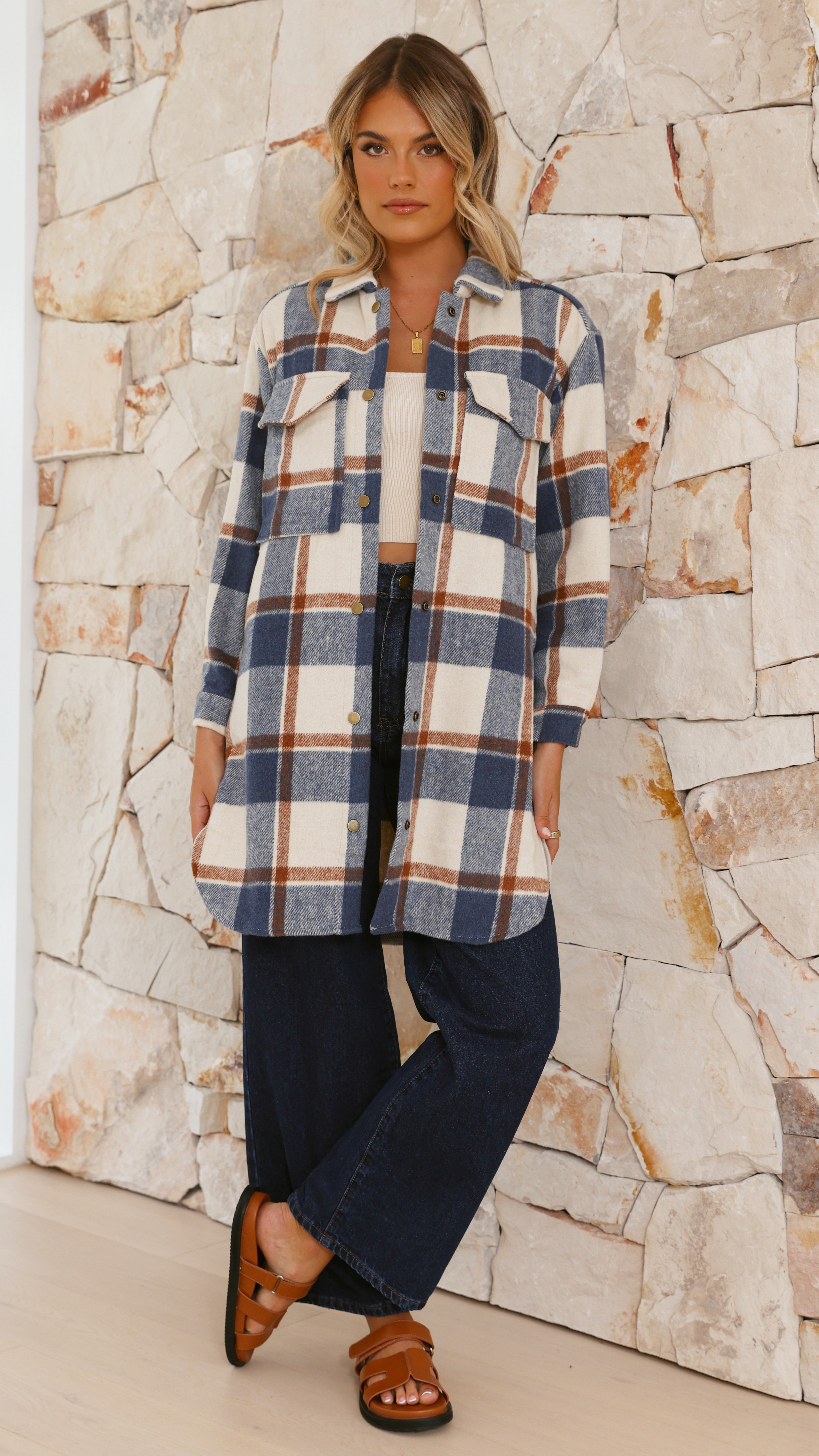 Saskia Jacket - Navy/Cream Check