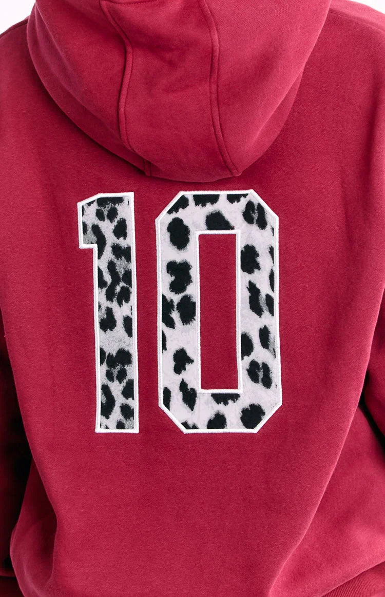 Beginning Burgundy Leopard Star Hoodie